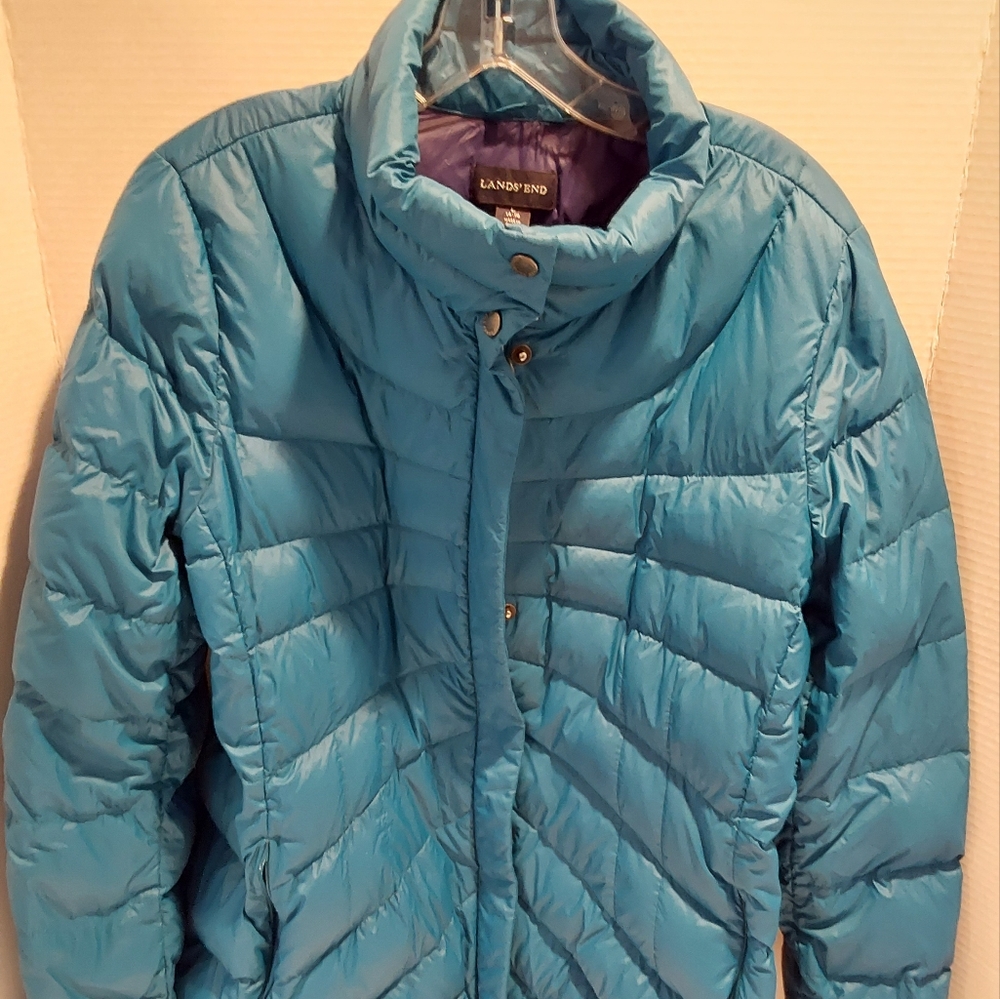 Lands End teal green puffer jacket size L